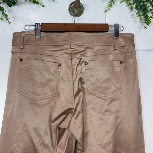 Cache Gold Dress Pants Womens 10 Beige Flare Leg Stretch Cotton Trouser Shiny - Picture 3 of 15